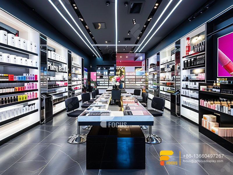 Custom Perfume Cabinet Cosmetic Shop Shelves Wig Displays