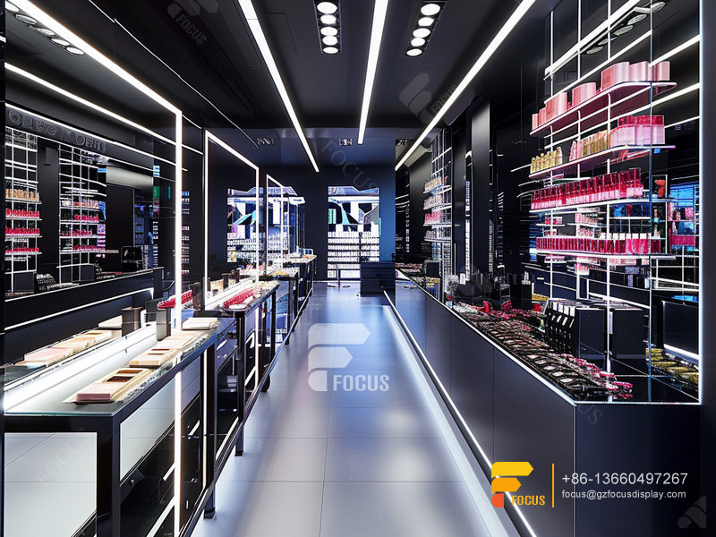 Perfume Shelving Cosmetic Store Interior Design Wig Stands