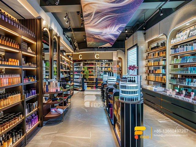 Cosmetic Shop Display Skin Care Shelf Wig Store Design