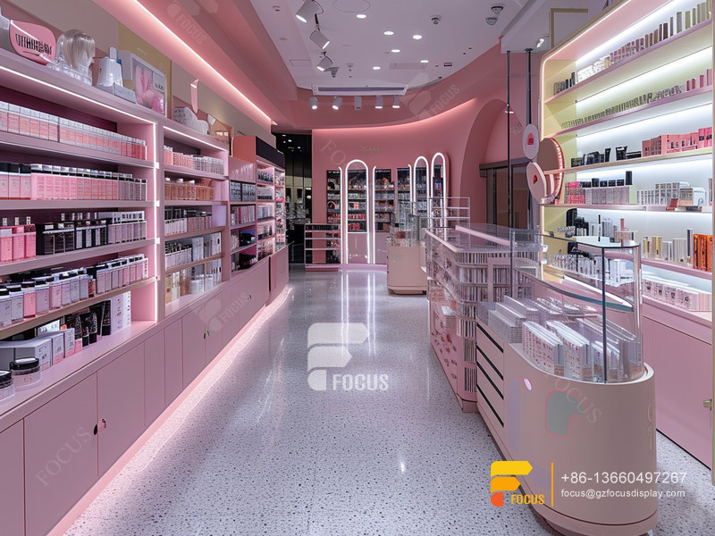 Glass Perfume Stand Cosmetic Retail Shop Design Wig Shelf