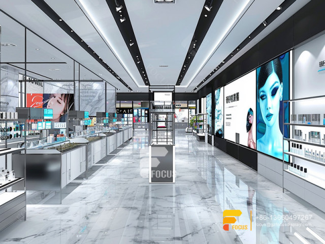 Cosmetic Retail Stores Perfume Display Case Wig Stands