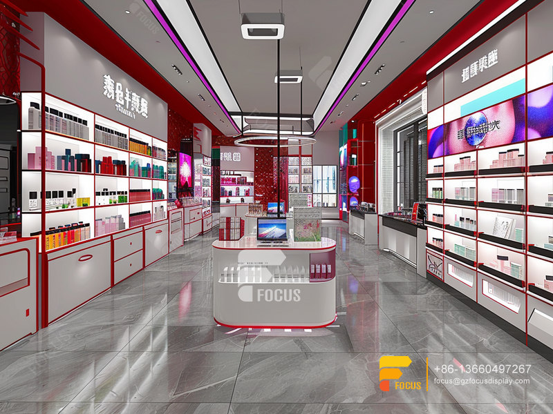 Cosmetic Display Case Perfume Glass Cabinets Hair Shop Design