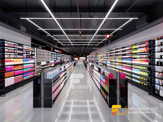 Perfume Shelving Cosmetic Store Interior Design Wig Stands