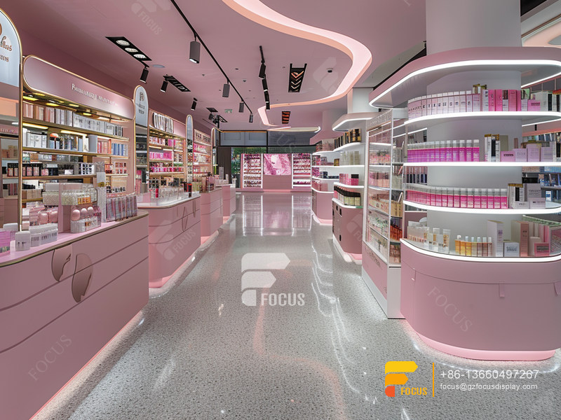 Glass Perfume Display Case Design Cosmetic Shop Stand Wig