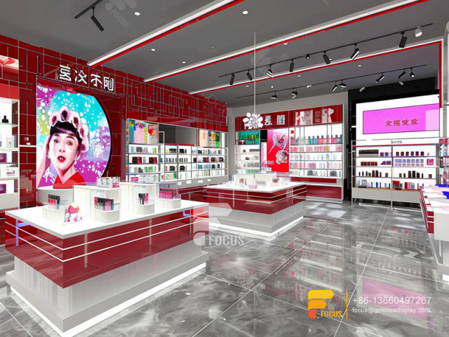 Perfume Display Case Cosmetic Shop Counter Design Wig Stand