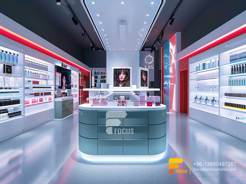 Cosmetics Cabinet Design Perfume Display Shelves Wig Stand
