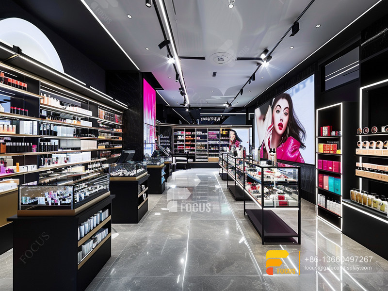 Perfume Shelving Cosmetic Store Interior Design Wig Stands