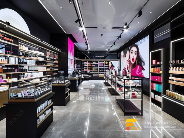 Perfume Shelving Cosmetic Store Interior Design Wig Stands