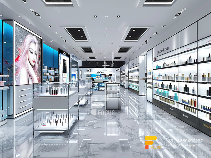 Cosmetic Retail Stores Perfume Display Case Wig Stands