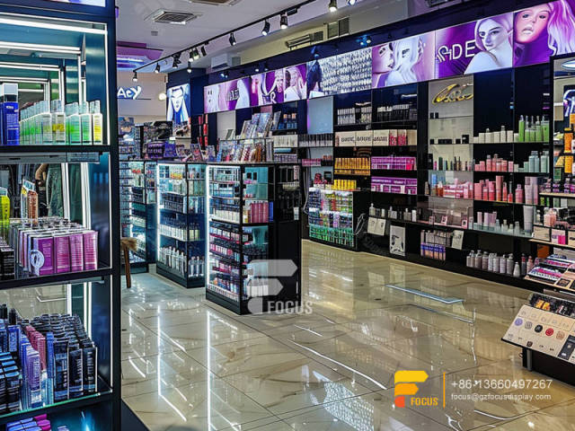 Perfume Glass Cabinets Cosmetic Retail Display Wig Shelf