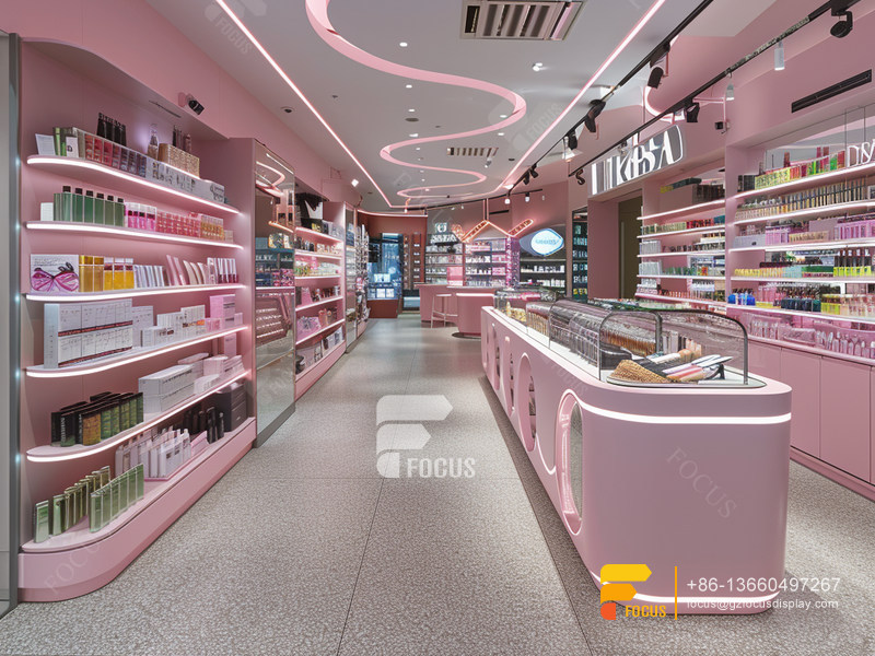 Glass Perfume Stand Cosmetic Retail Shop Design Wig Shelf