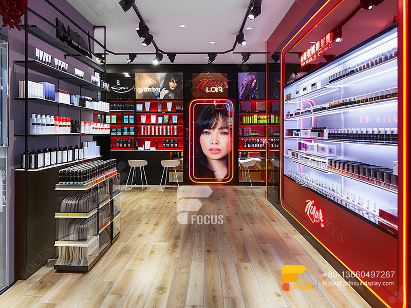 Custom Perfume Store Display Cosmetic Rack Wood Wig Stand