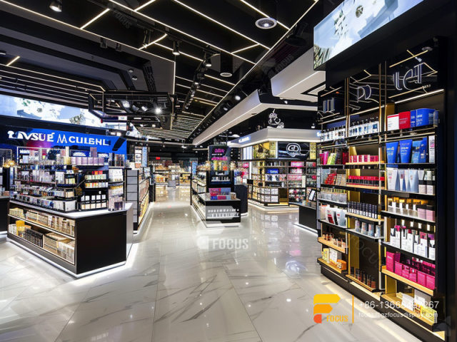 Perfume Shelving Cosmetic Store Interior Design Wig Stands