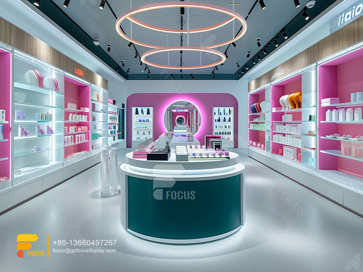 cosmetic counter display manufacturers perfume shelfs wig hair stand