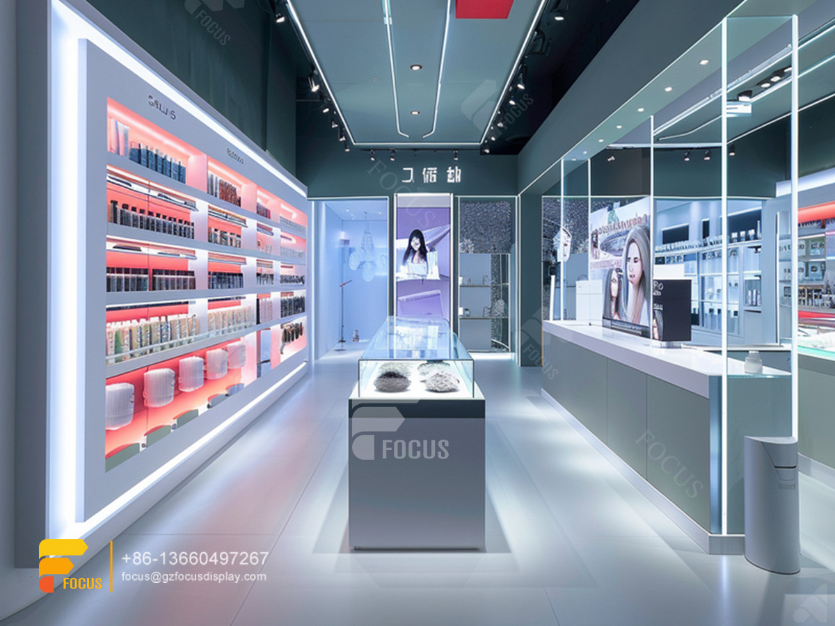 cosmetic counter display manufacturers perfume shelfs wig hair stand