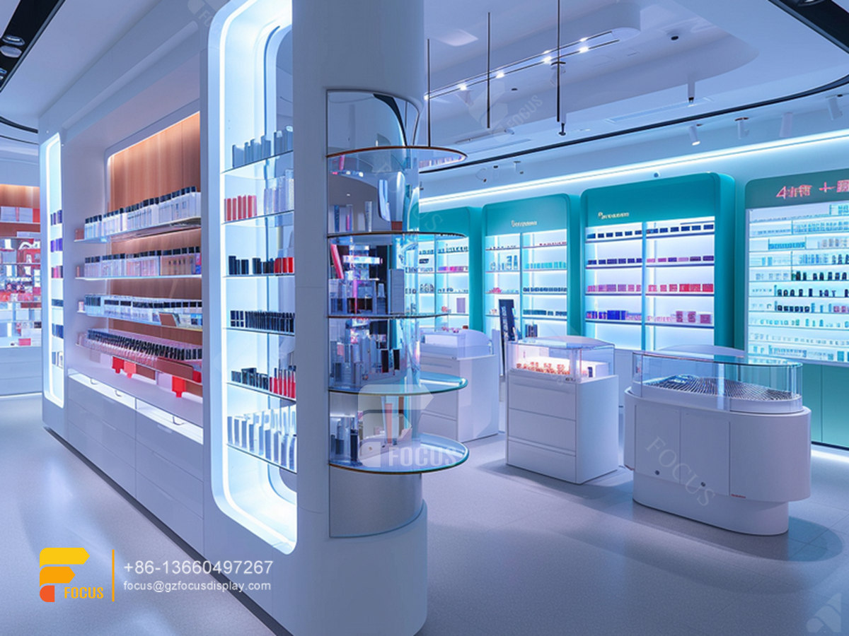cosmetic counter display manufacturers perfume shelfs wig hair stand