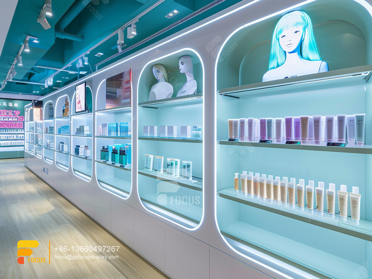 cosmetic counter display manufacturers perfume shelfs wig hair stand