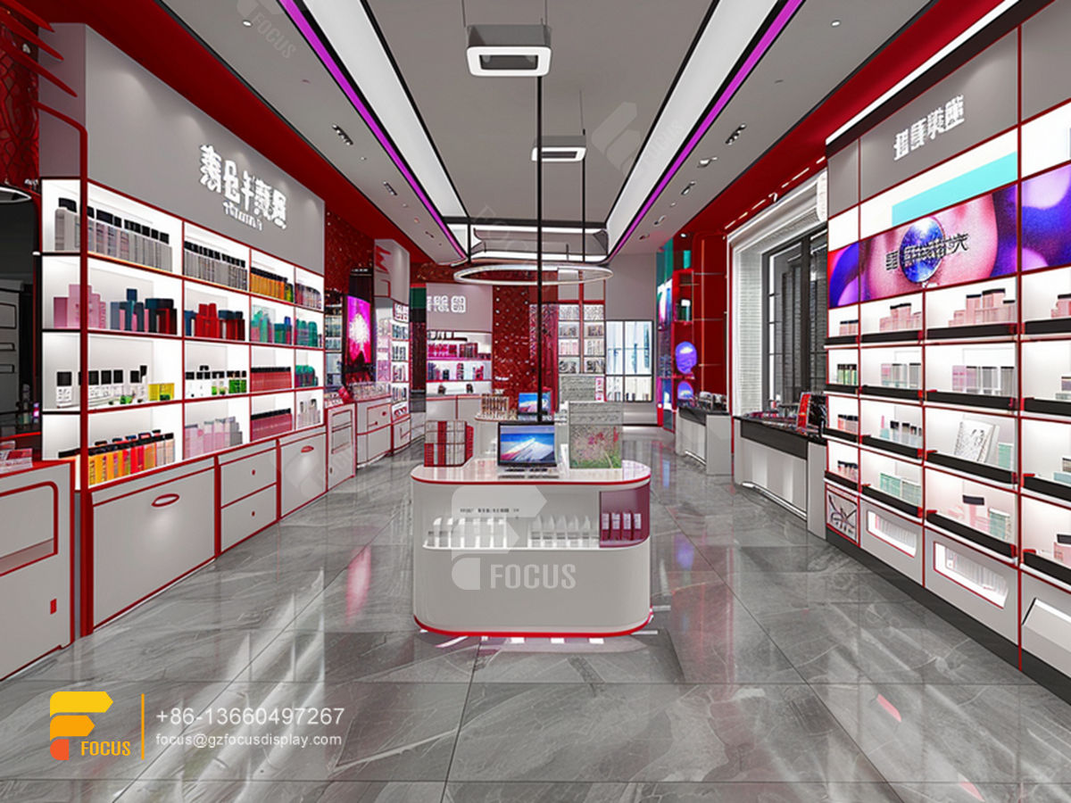 cosmetic display case perfume glass cabinets hair shop design