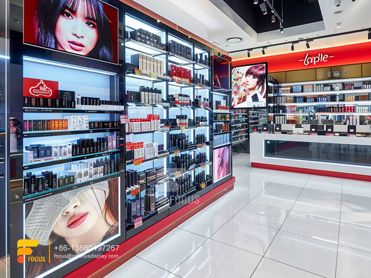 cosmetic display design perfume counter wig wall rack