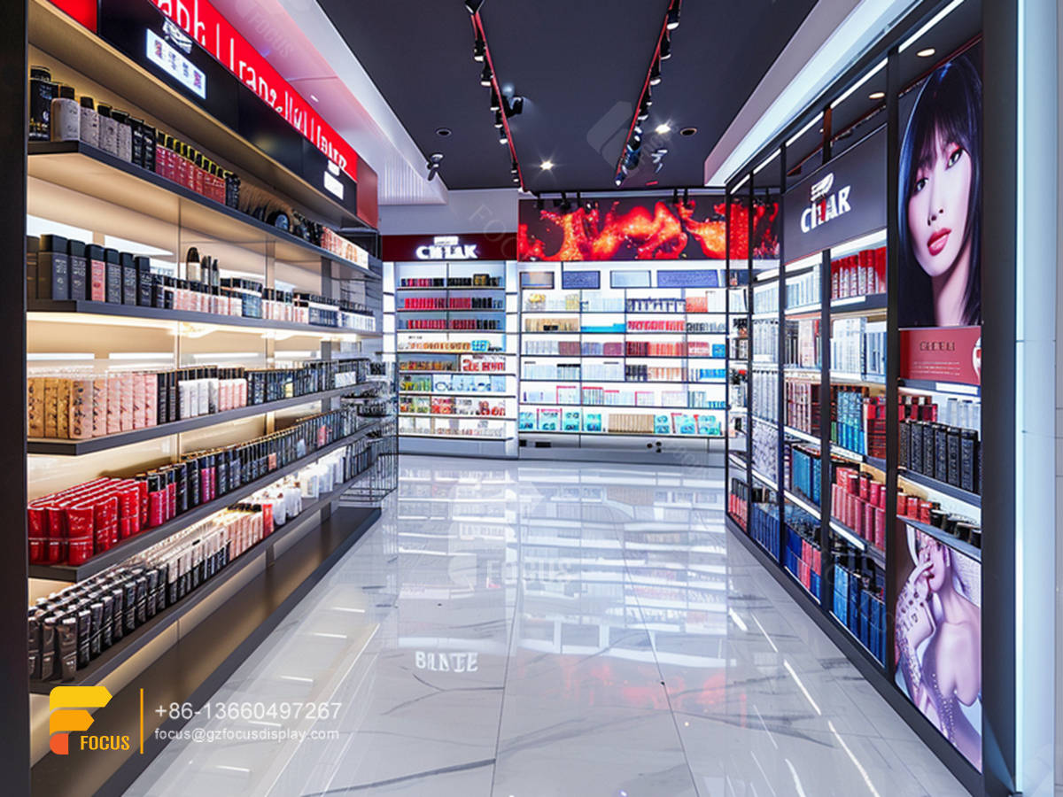cosmetic display design perfume counter wig wall rack