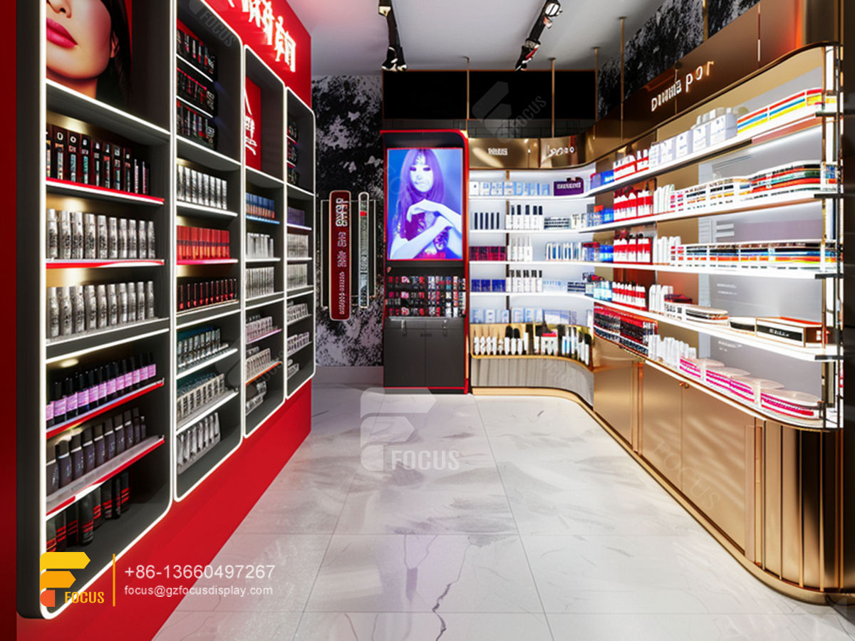 cosmetic display stand design perfume retail stores wooden hair rack