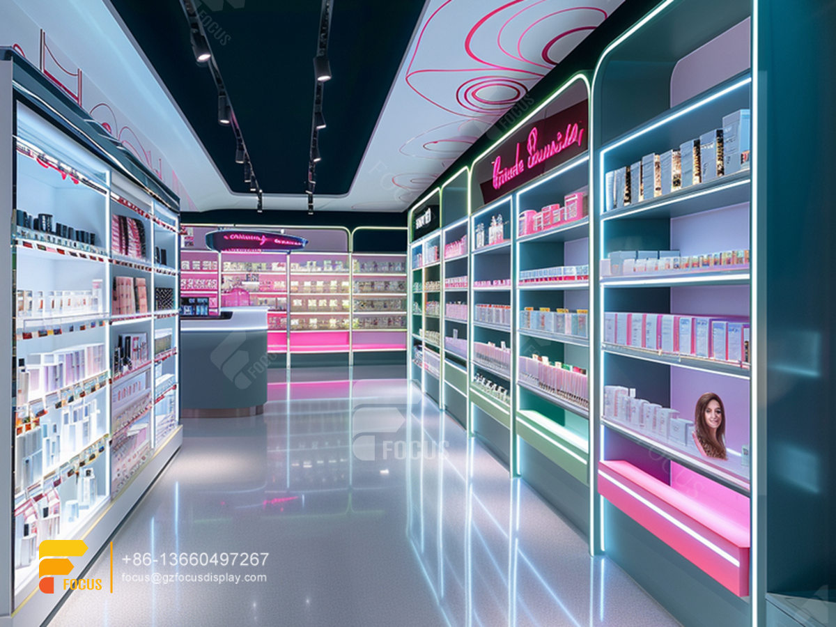 cosmetic furniture design perfume display cabinet wig hair stand