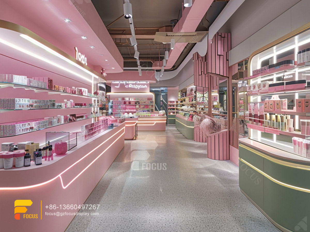 cosmetic retail display perfume shelf design wig showcase