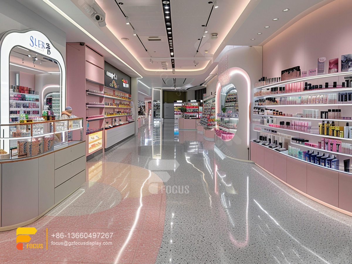 cosmetic retail display perfume shelf design wig showcase