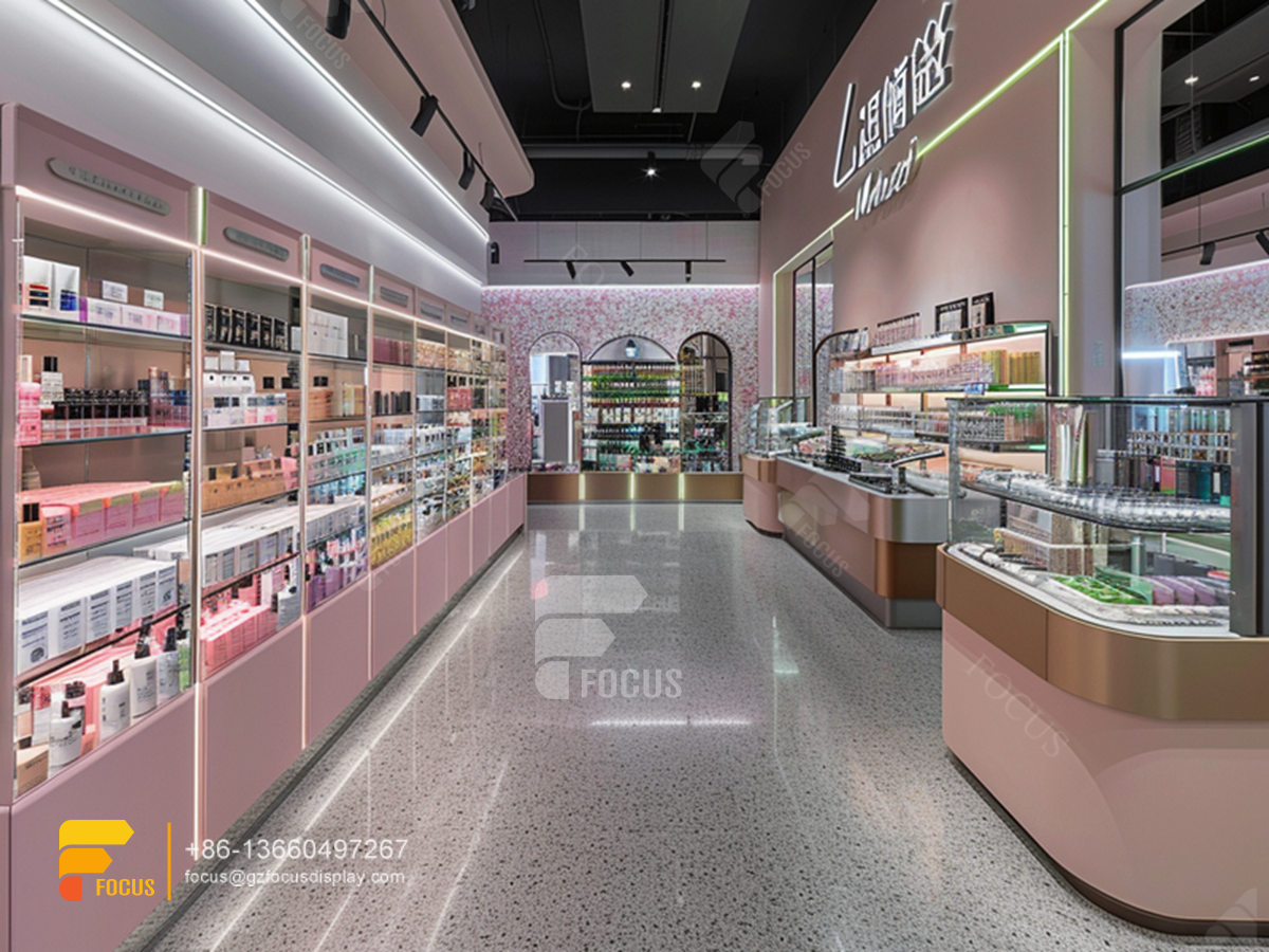 cosmetic retail display perfume shelf design wig showcase