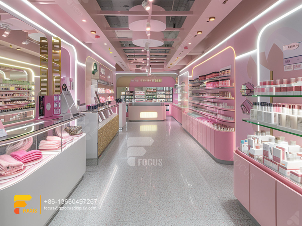 cosmetic retail display perfume shelf design wig showcase