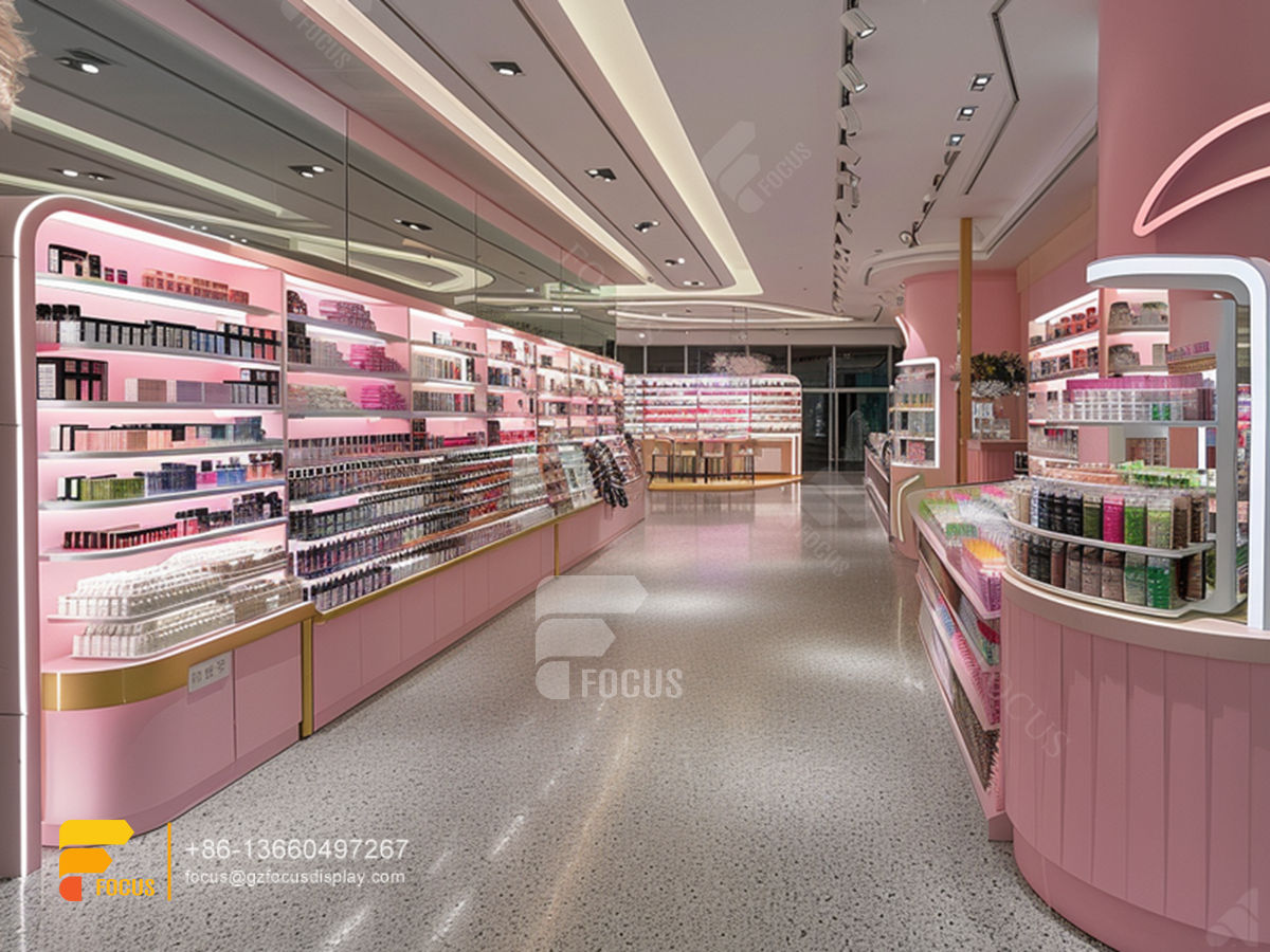 cosmetic retail display perfume shelf design wig showcase
