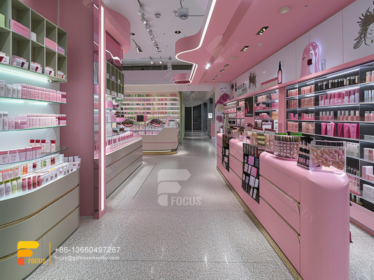 cosmetic retail display perfume shelf design wig showcase