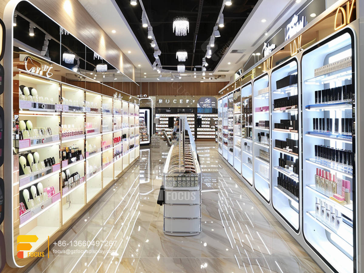 cosmetic retail displays perfume shop interior design wig shelf