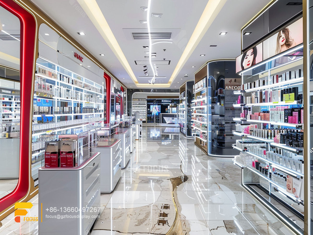 cosmetic retail displays perfume shop interior design wig shelf