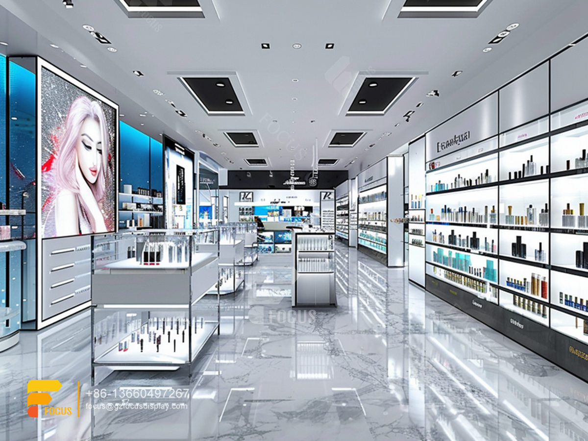 cosmetic retail stores perfume display case wig stands