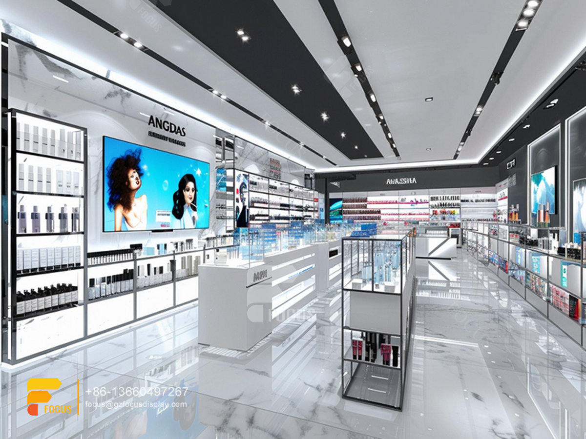 cosmetic retail stores perfume display case wig stands
