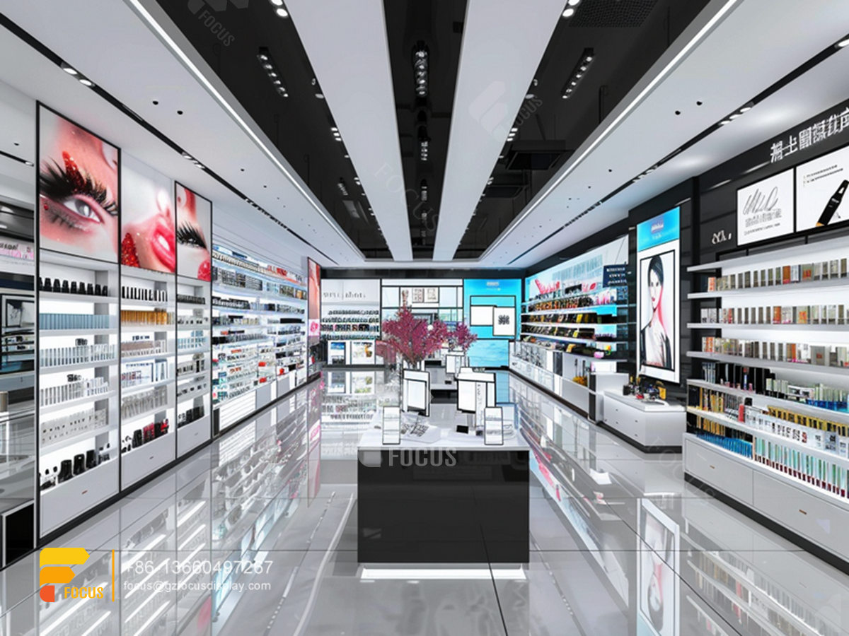 cosmetic retail stores perfume display case wig stands