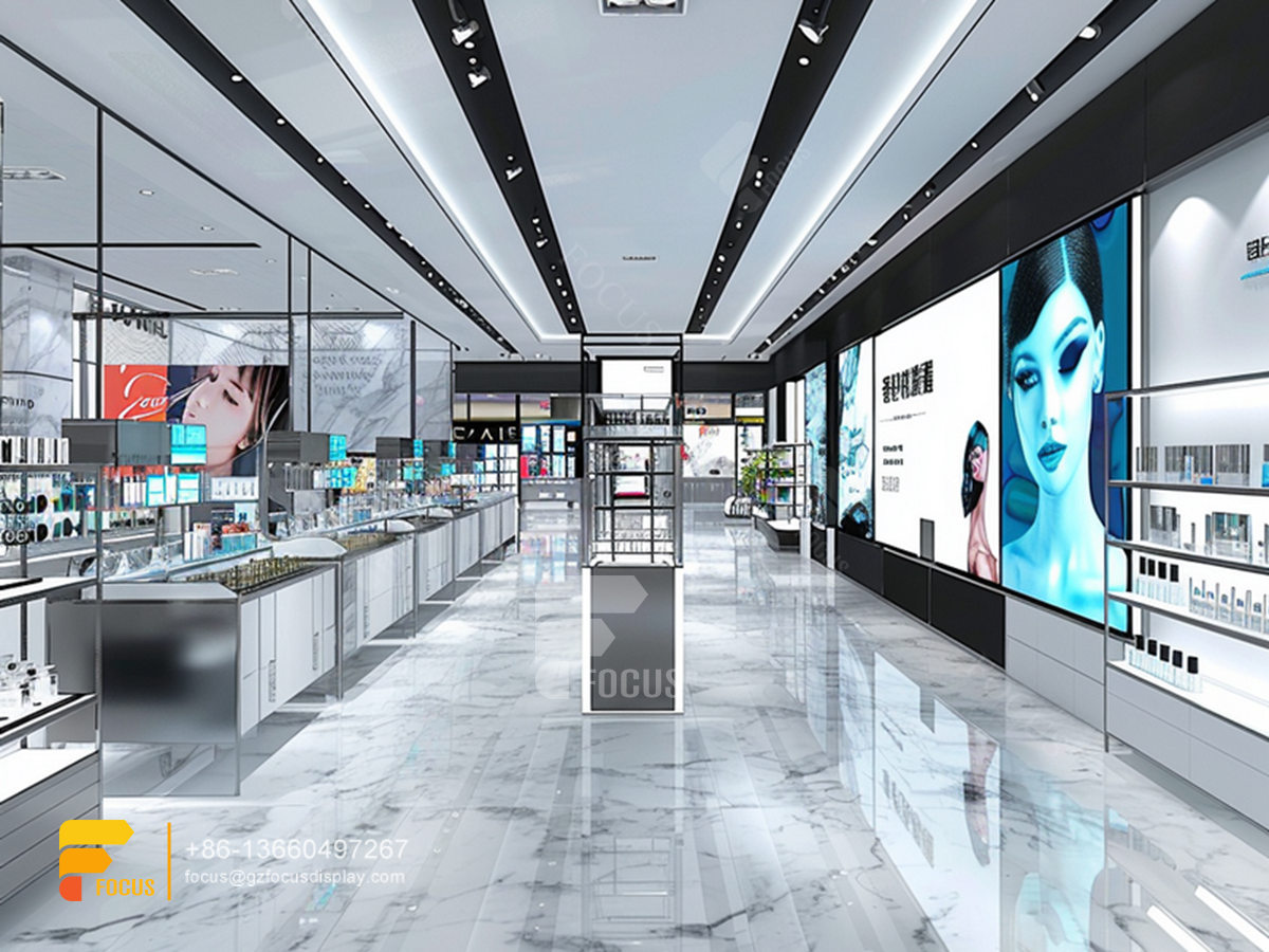 cosmetic retail stores perfume display case wig stands