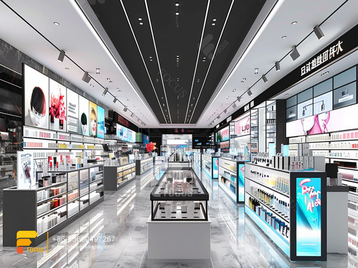 cosmetic retail stores perfume display case wig stands