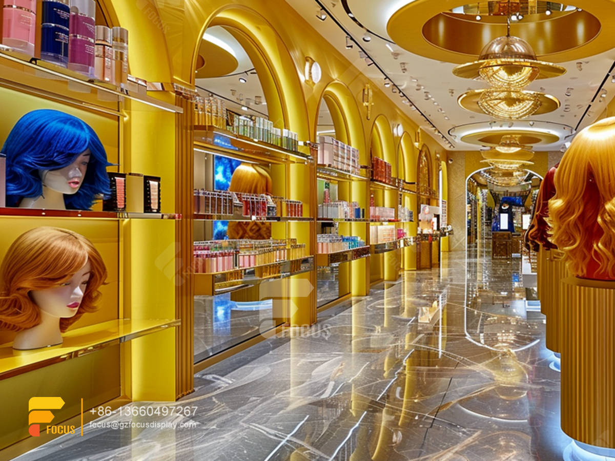 cosmetic retail wall mounted perfume cabinet wig store design