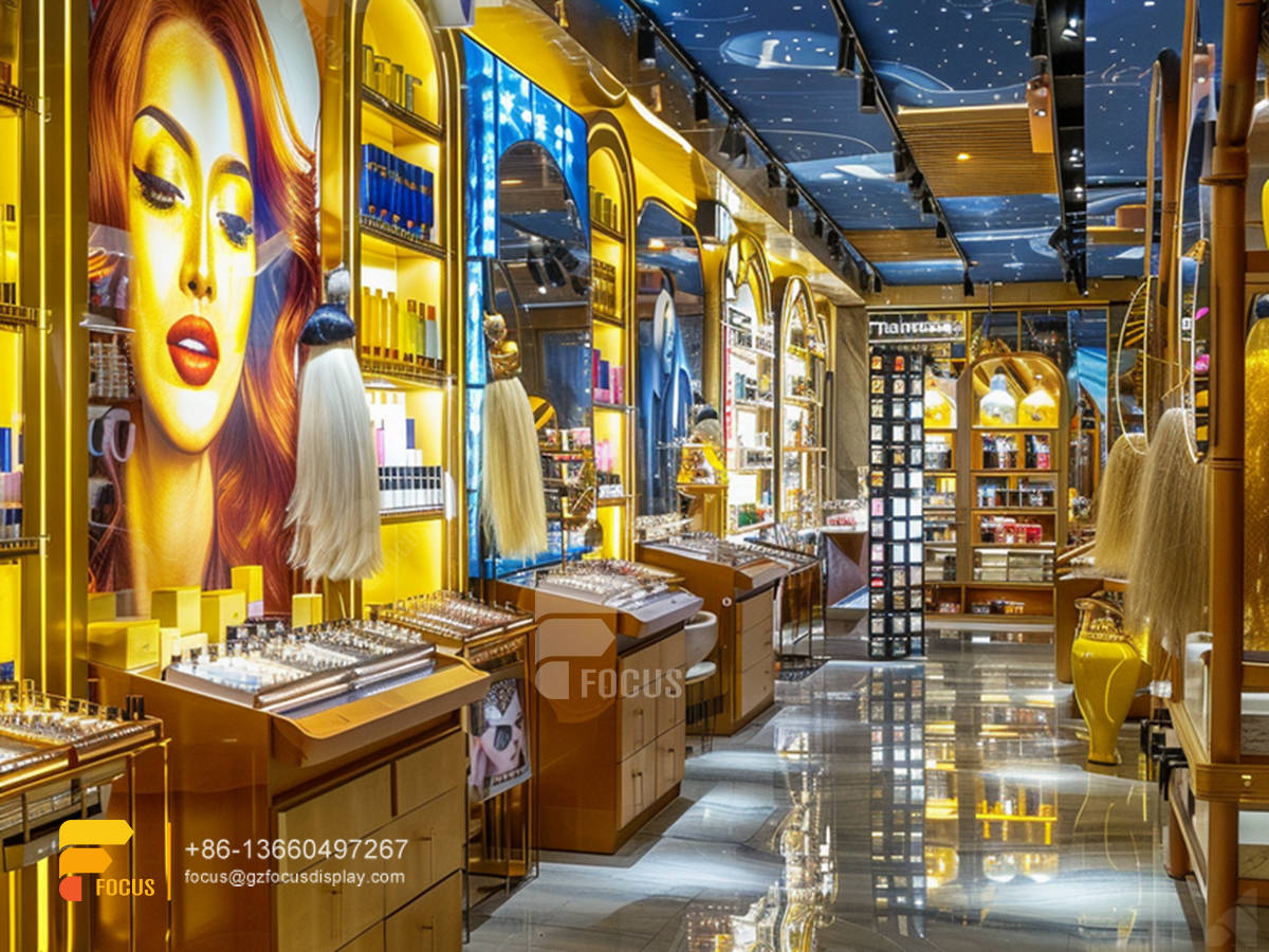 cosmetic retail wall mounted perfume cabinet wig store design