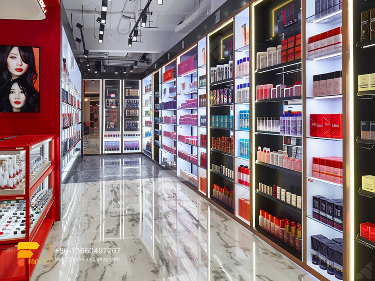 cosmetic shelves perfume store design wig display cabinet