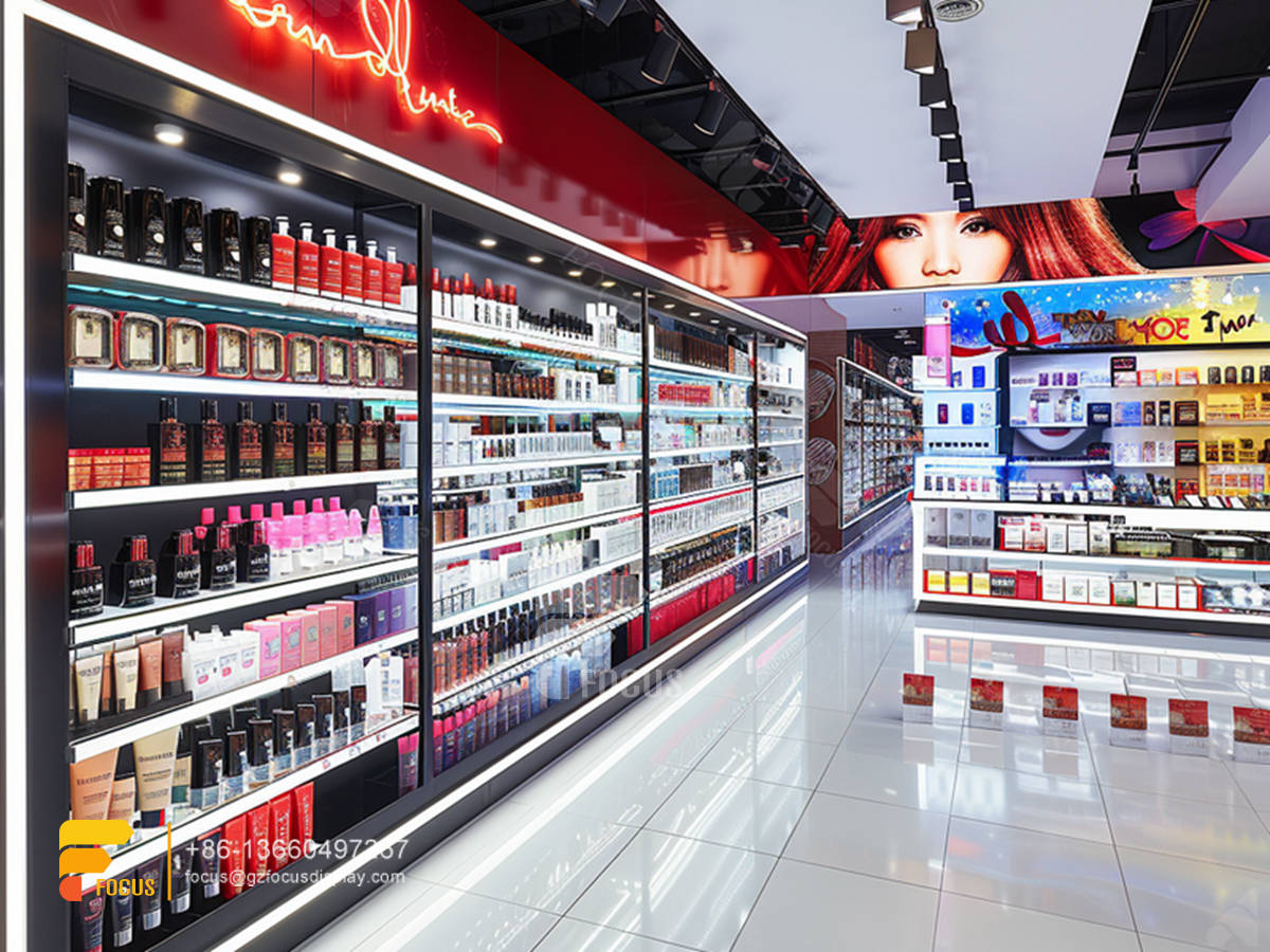 cosmetic shelves perfume store design wig display cabinet