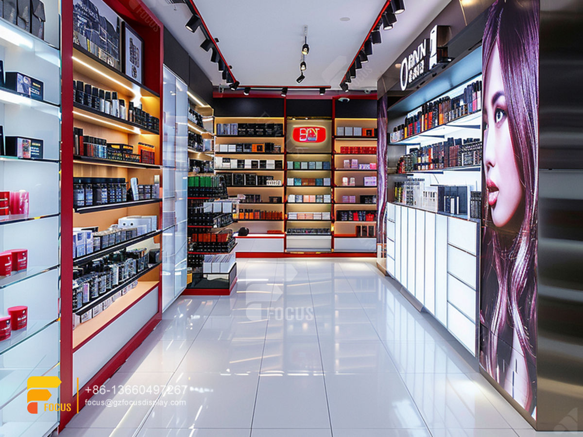 cosmetic shelves perfume store design wig display cabinet
