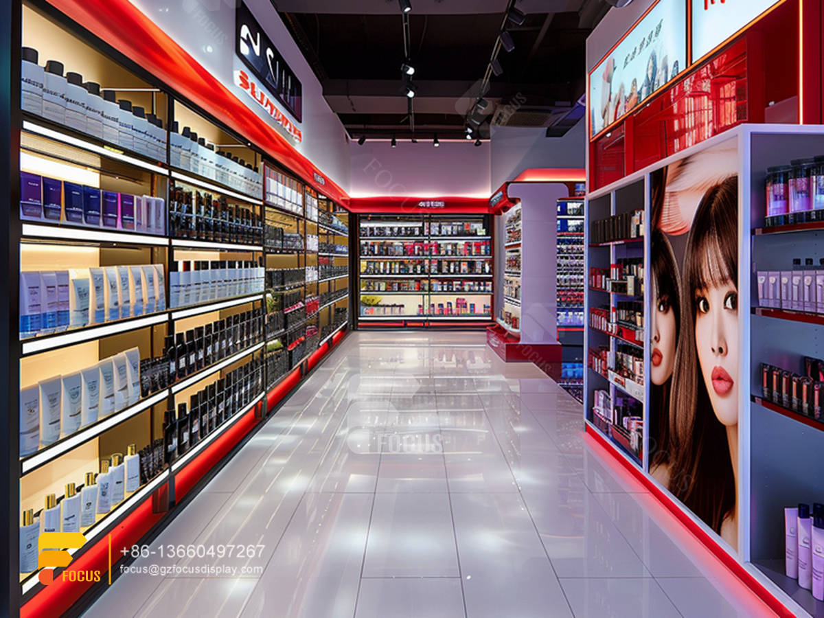 cosmetic shelves perfume store design wig display cabinet