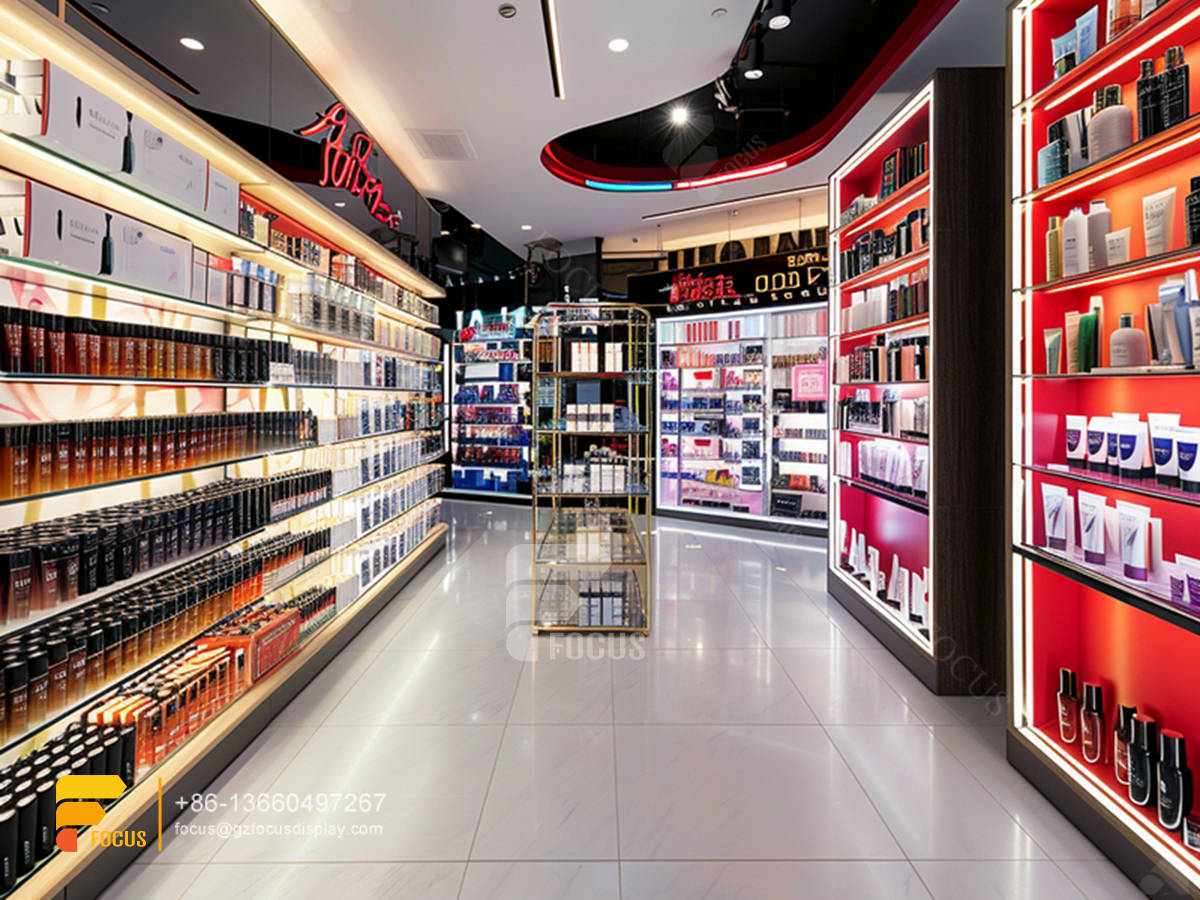 cosmetic shop design perfume display wall wig rack stand