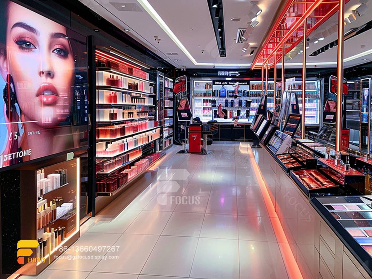 cosmetic shop design perfume display wall wig rack stand