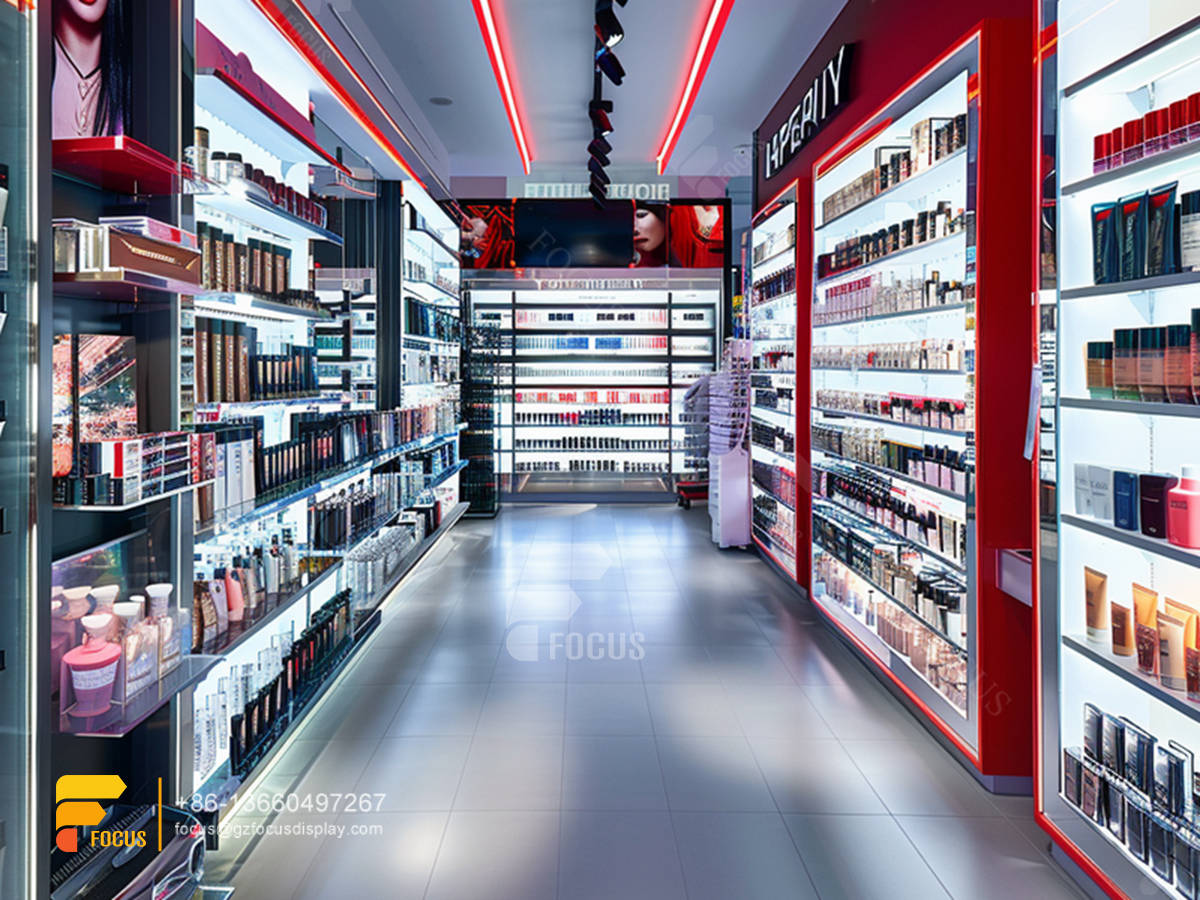 cosmetic shop design perfume display wall wig rack stand