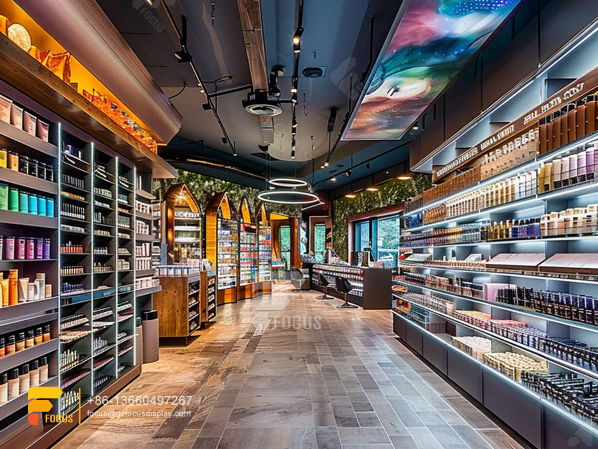 cosmetic shop display skin care shelf wig store design