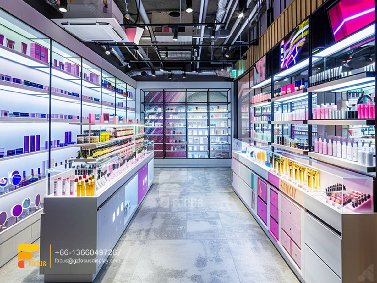 cosmetic shop interior design perfume showcase wig display cabinet